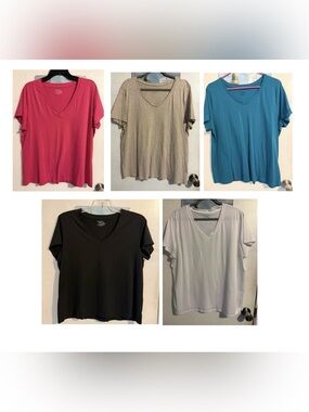 Time and Tru V-Neck Short Sleeve Tee - Pink, Oatmeal/Tan, Teal, Black, White